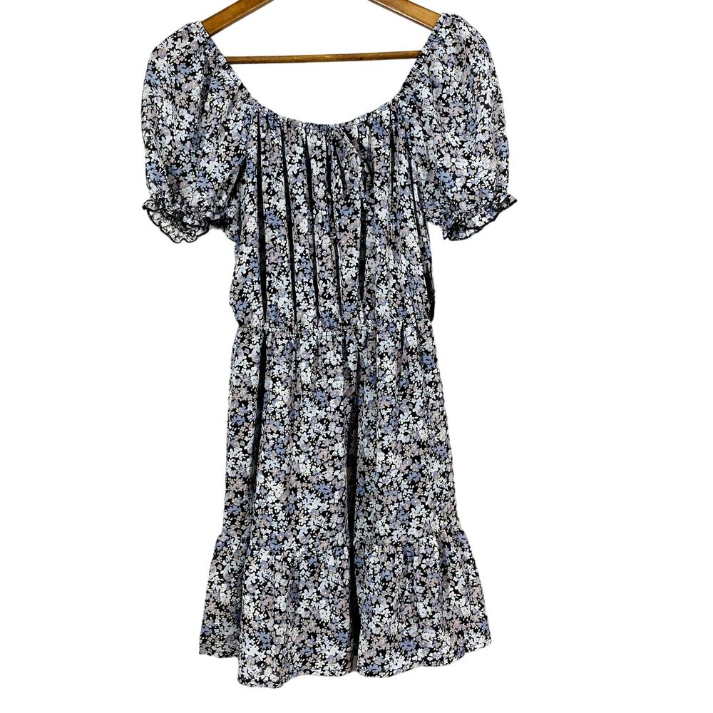 NEW! Wallflower Floral Peasant Dress Scoop Neck Puff Short Sleeve - M